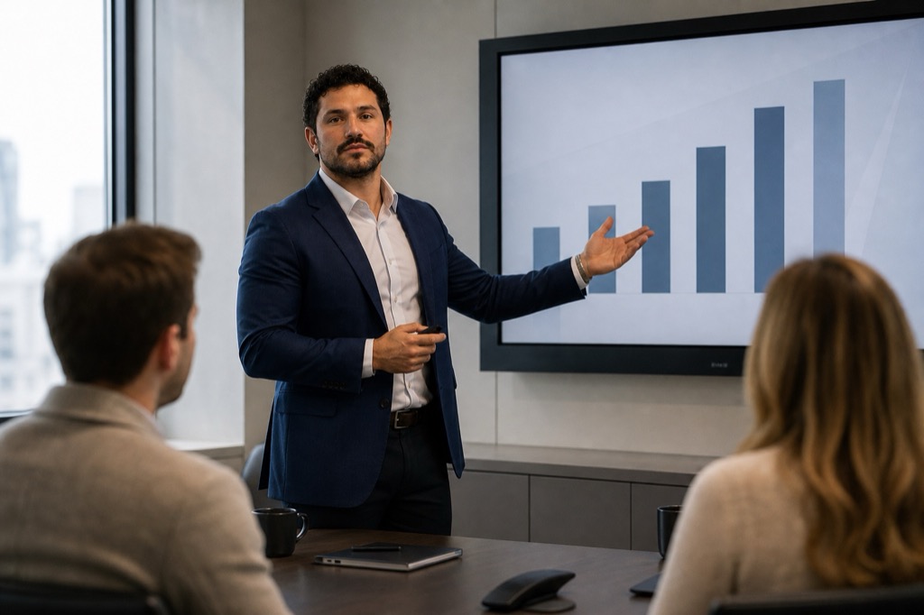 Advisor presenting wealth strategy to founders and executives